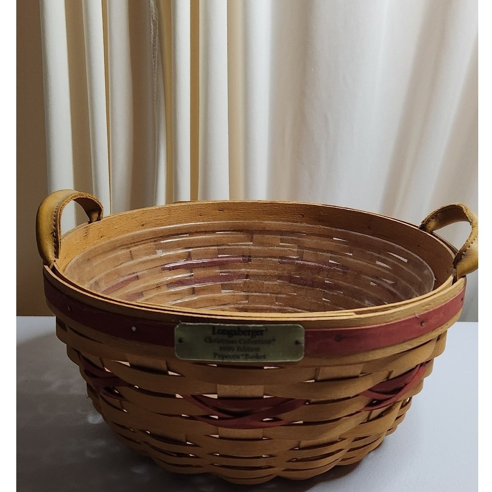 Longaberger 1999 Christmas Collection Popcorn Basket with Protector and Handles